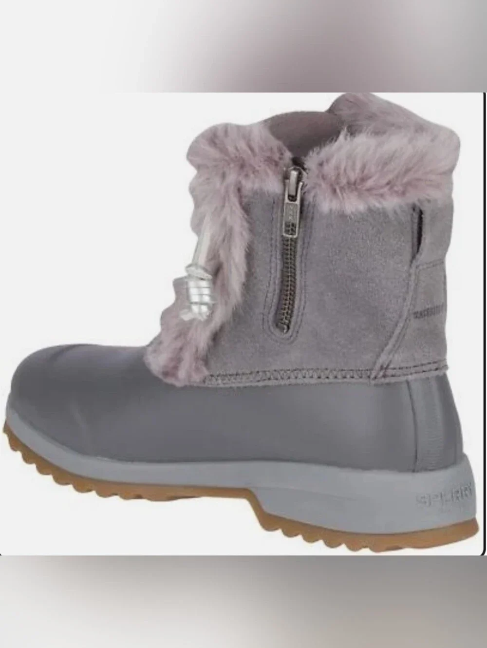 SPERRY Top-Sider Maritime Cozy  Grey Faux-Fur Trim Winter Boot. NWT